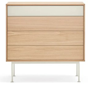 Yoko krémfehér fiókos komód tölgyfa dekorral - Teulat