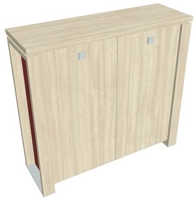 Verno+ S közepes szekrény 140 x 46 x 130 cm, akác / piros