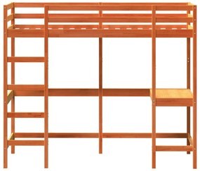 viaszbarna tömör fenyőfa galériaágy íróasztallal 80 x 200 cm