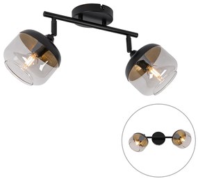 Design mennyezeti spotlámpa fekete arannyal és füstüveggel 2-lámpás - Kyan