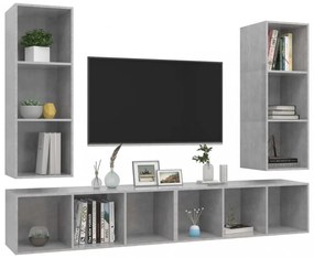 4 db betonszürke szerelt fa falra szerelhető TV-szekrény