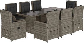 vidaXL 9 részes szürke polyrattan kerti étkezőgarnitúra párnával