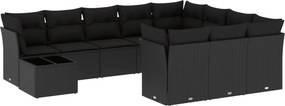 vidaXL 11 részes fekete polyrattan kerti ülőgarnitúra párnákkal