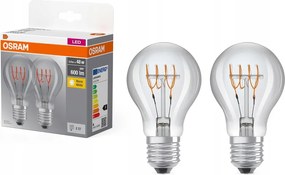 2x Led izzó A60 E27 5,9W 48W 600lm 2700K Meleg fehér Filament Osram