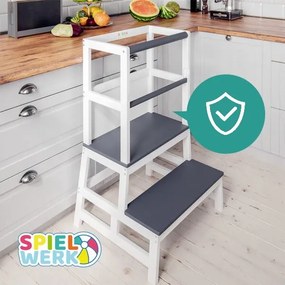 Spielwerk PLAY tanulótorony fenyőfa, 93x56x49cm, fehér/antracit