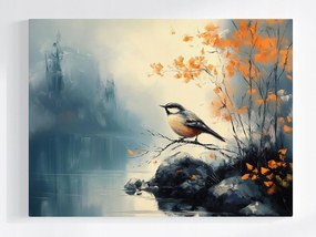 Vászonkép Canvas Természet Tájkép Madár Cinege Víz Ősz 100x75