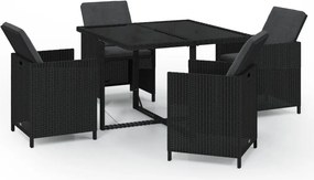 vidaXL 5 részes fekete polyrattan kerti étkezőgarnitúra párnákkal