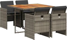vidaXL 5 részes szürke polyrattan kerti étkezőgarnitúra párnával