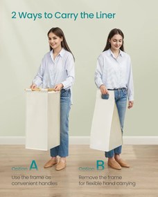 Szennyeskosár 3 rekesszel, 3 x 50 l, 94 x 33 x 78 cm, krémfehér