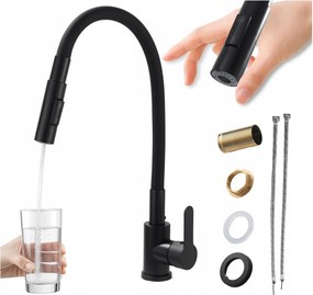 Fekete konyhai csaptelep Rugalmas kifolyóval, Fekete hajlékony kifolyós csaptelep Reno