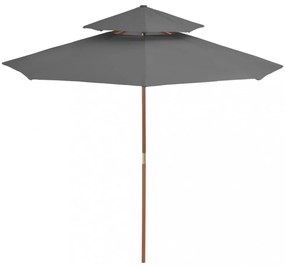 antracitszürke kétszintes napernyő fa rúddal 270 cm