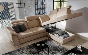 Bézs bársony kinyitható-tárolóhelyes sarokkanapé (jobb oldali-L alakú) Loreto – ELTAP