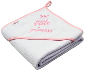 Baby Nellys Baba törölköző kapucnival Little princess, 80 x 80 cm, fehér/rózsaszín 80 x 80