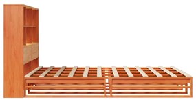 viaszbarna tömör fa könyvespolcos ágy matrac nélkül 160 x 200cm