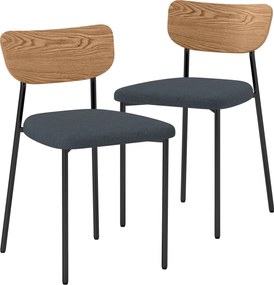 HOMCOM 2 darabos étkezőszék szett háttámlával, vászonhatású, karfamentes, kárpitozott székkel, acél lábakkal, szürke | Aosom