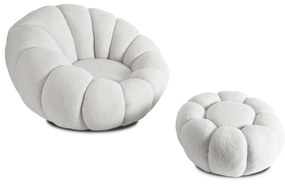 Designer Fotel Lábtartóval Krém Bouclé Szövettel. PETTIT