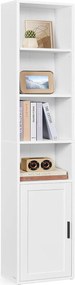 Könyvespolc, 6-szintes Magas Könyvespolc ajtóval,  24 x 31,8 x 175 cm, Felhőfehér