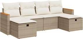 vidaXL 6 részes bézs polyrattan kerti ülőgarnitúra párnával
