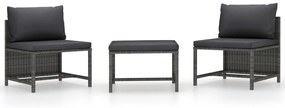 vidaXL 3 részes szürke polyrattan kerti ülőgarnitúra párnákkal