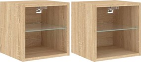 vidaXL 2 db sonoma tölgy fali TV-szekrény LED-ekkel 30x28,5x30 cm