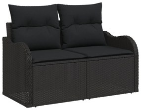 4 részes kertikanapé szett párnákkal Fekete Poli Rattan, 2 személyes kertikanapé tárolóval és párnákkal Fekete Poli Rattan
