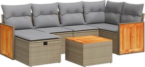 vidaXL 7 részes bézs polyrattan kerti ülőgarnitúra párnákkal