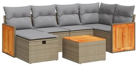 vidaXL 7 részes bézs polyrattan kerti ülőgarnitúra párnákkal
