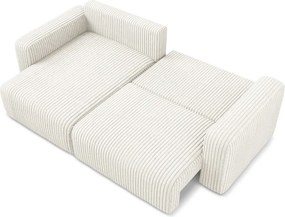 Krémszínű kordbársony kinyitható-tárolóhelyes sarokkanapé (bal oldali-heverő résszel) Kona – Makamii