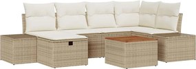 vidaXL Kerti Kanapé Szett párnával tárolóval 7 pcs Bézs Poli rattan