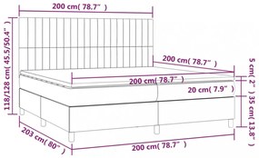 fekete szövet rugós és LED-es ágy matraccal 200x200 cm