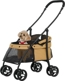 PawHut Összecsukható Kisállat Babakocsi Kiskutyák Számára Hálóablakokkal, Mosható Párnával, Biztonsági Pántokkal és Acél Vázzal, Terhelhetőség 15 kg B