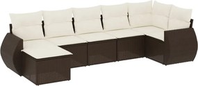 vidaXL 7 részes barna polyrattan kerti ülőgarnitúra párnákkal