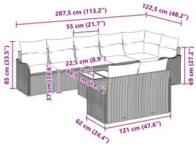 9 Darabos Kerti Sofa Szett Párnákkal Bézs Poli Rattan, 2-Fős Kerti Sofa Párnákkal Fekete Poli Rattan