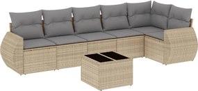 vidaXL 7 részes bézs polyrattan kerti ülőgarnitúra párnákkal