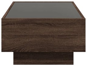barna tölgy szerelt fa dohányzóasztal LED-del 90 x 50 x 30 cm