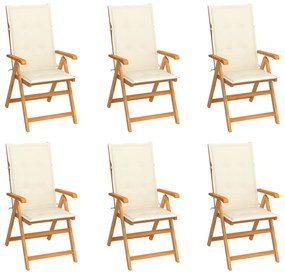 vidaXL 6 db tömör tíkfa kerti szék krémszínű párnákkal