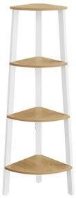 VASAGLE sarokkönyvespolc, 4 szintes létrás polc 33,3×33,3×125 cm, natúr - fehér színben