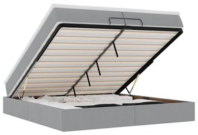 Ottomán ágykeret matracokkal Világosszürke 200x200cm szövet