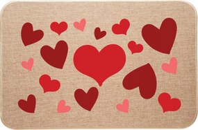 Lábtörlő lenvászon dísz Valentin napra Piros szívek