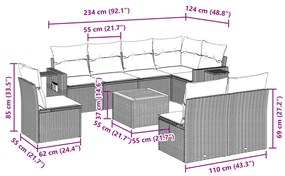 9 részes fekete polyrattan kerti ülőgarnitúra párnákkal