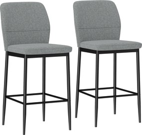 HOMCOM 2 db Bárszék Készlet Magas Konyhai Székek Háttámlával és Lábpihentővel, Velúrral Kárpitozva, Acél Váz, Modern Magas Székek Étkezőpulthoz Szürke