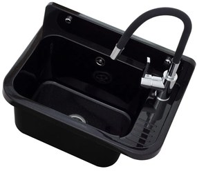 LAVRE falikút - háztartási mosogató + hajlítható csaptelep + szifon (fekete)