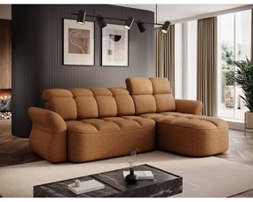 Sárga-barna bársony kinyitható-tárolóhelyes sarokkanapé (jobb oldali-heverő résszel) Beneth – ELTAP