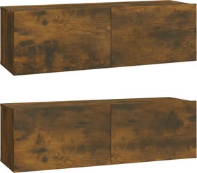 vidaXL 2 db füstös -tölgyszín szerelt fa fali TV-szekrény 100x30x30 cm