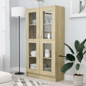 sonoma tölgy színű szerelt fa vitrinszekrény 82,5x30,5x150 cm
