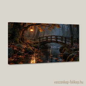 Lámpafényes erdei híd vászonkép – prémium hangulat 40x23 cm