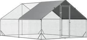 PawHut Külső Tyúkól Futótér, Acél, 300 x 400 x 200 cm Tyúk Ketrec Takarással, Ajtóval, 8-12 Tyúkhoz, Kisállatokhoz, Ezüst | Aosom