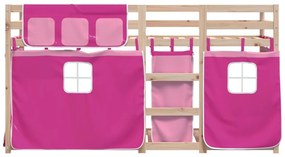 rózsaszín tömör fenyőfa emeletes ágy függönyökkel 75 x 190 cm