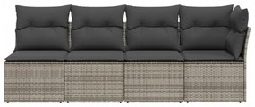 4 személyes szürke polyrattan kerti kanapé párnával