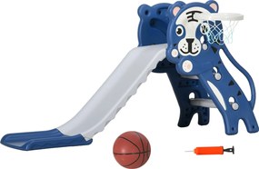 AIYAPLAY 3 az 1-ben Gyerekcsúszda 18-36 hónapos gyerekeknek 2 létrával, 1 kosárlabdával és állatmintával, beltéri használatra 133x60x70 cm Kék és Szür